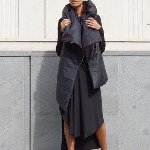 NEW  AW Asymmetric Extravagant Black Sleeveless Quilted Coat / Warm Waterproof  / Windproof Vest by Aakasha A02518