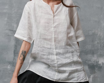 Outer Hem Linen Blouse