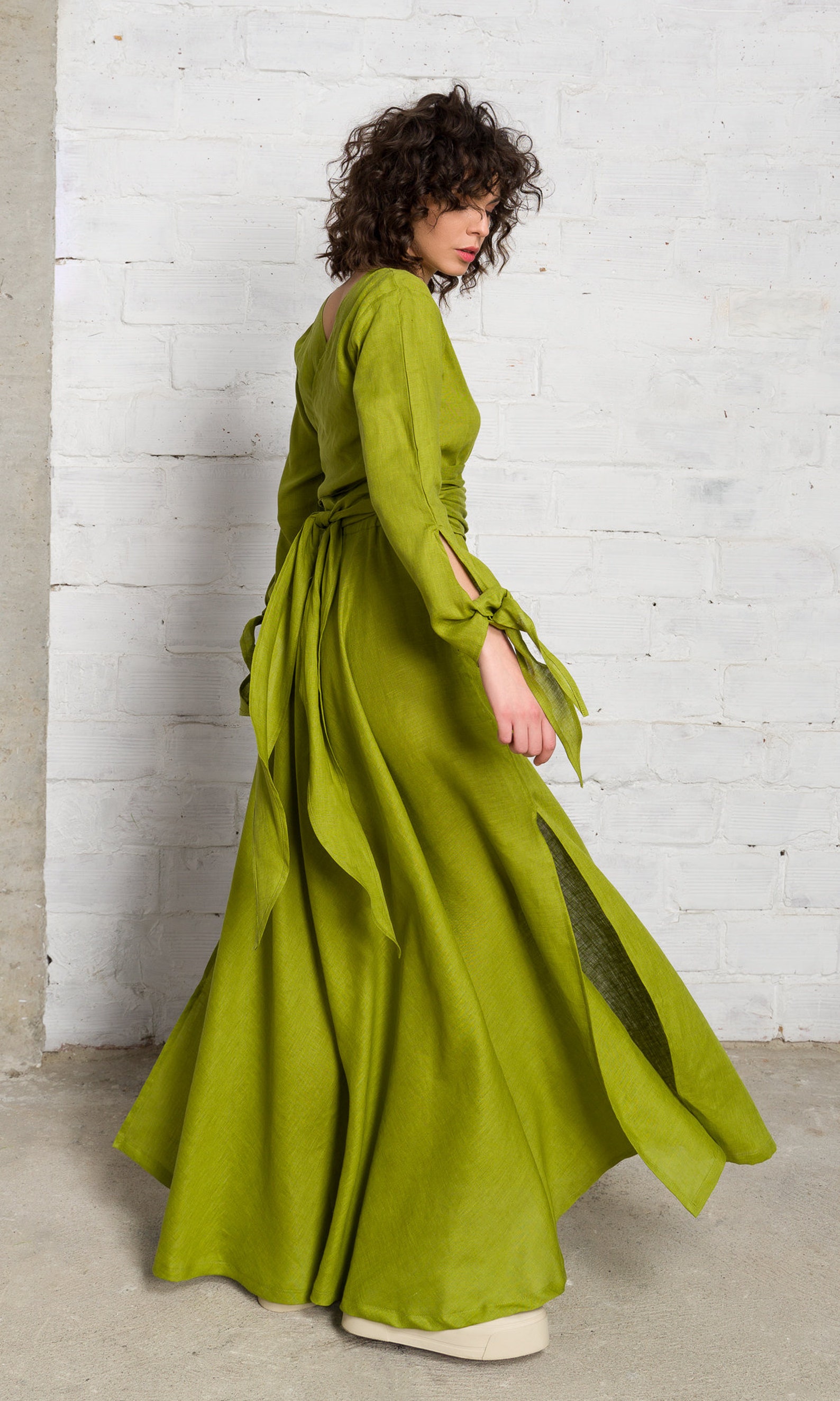 Long Linen Shirt Dress With Belt A90489 Etsy