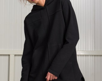Cotton Hoodie with Seam Details, Handmade Hooded Top Front Pockets