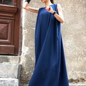 NEW  Maxi Dress / Navy Blue Kaftan / Extravagant Long  Dress / Party Dress / Daywear Dress with side pockets by AAKASHA A03370