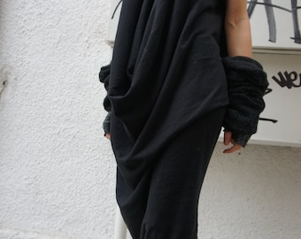 Loose Tunic Top  Extravagant  V Neck Dress  Black  Long Knit Dress  Oversize Knit Top A02092