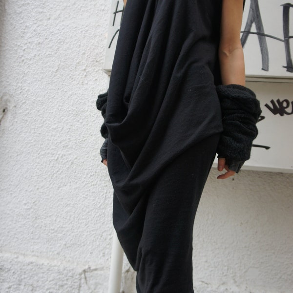 Haut tunique ample / robe extravagante / taille unique / longue robe en tricot noire / haut en tricot oversize A02092