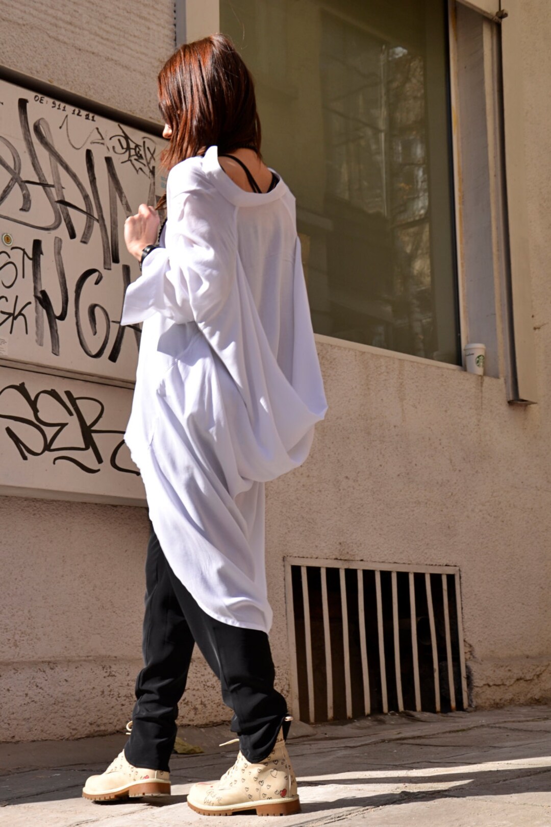 NEW COLLECTION White Loose Extravagant Shirt / Asymmetric