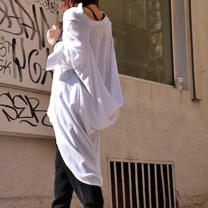 NEW COLLECTION  White  Loose Extravagant Shirt / Asymmetric shirt / Oversize Summer Top by Aakasha A11106