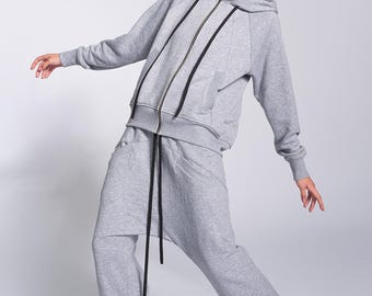 Cotton Zipper Hoodie , Zip-up Hooded Sweatshirt, Oversized Hoodie with pockets  A92351