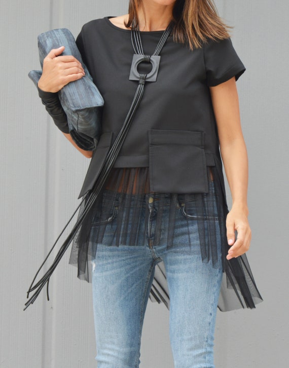 Blusa elegante de tul de manga corta A90498 Etsy Mexico