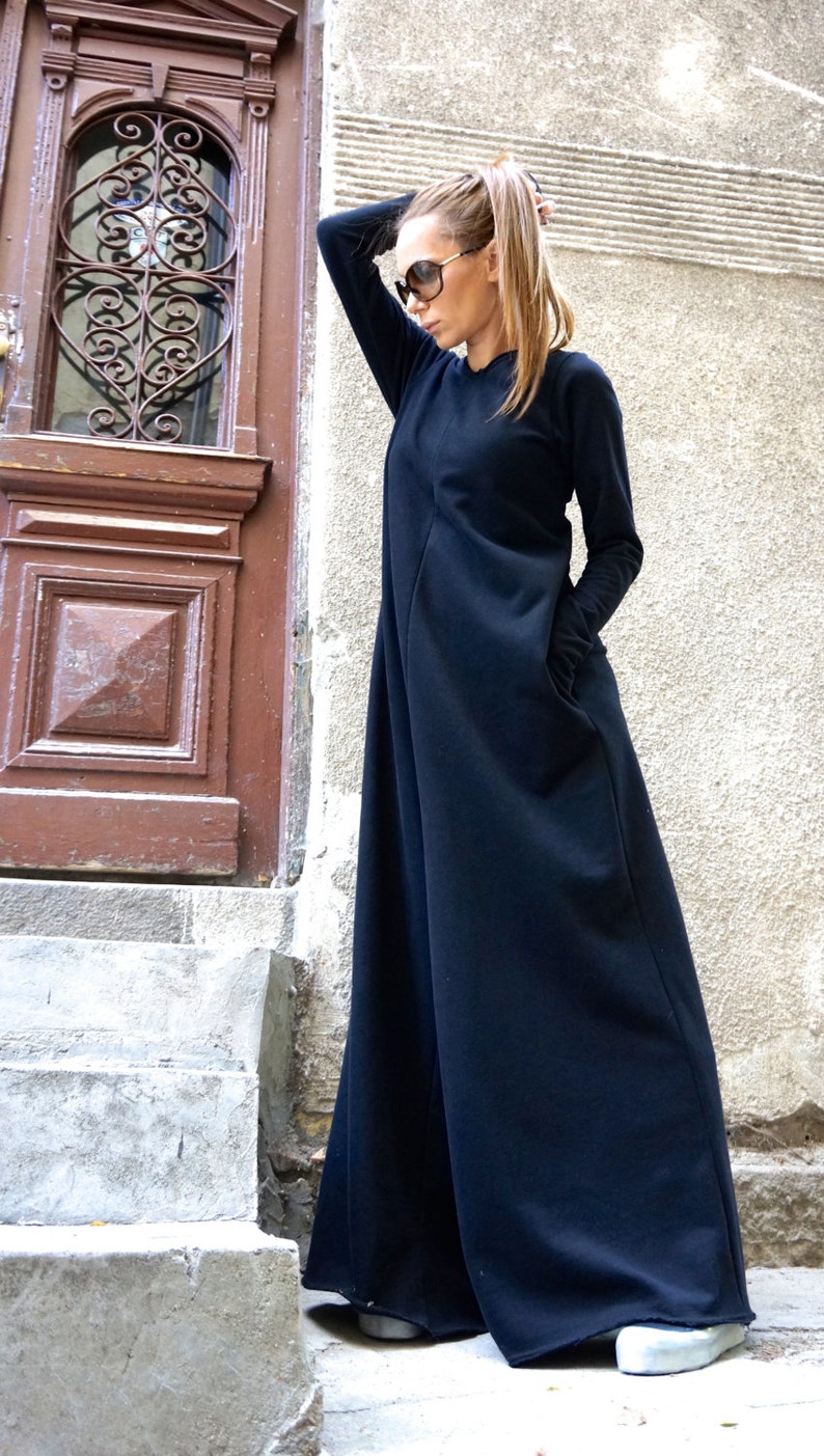 NEW Collection Black Cotton Wide Leg Maxi Jumpsuit / Extravagant Jumpsuit /Long Sleeves Thumb Holes with side pockets by AAKASHA A19517 image 2