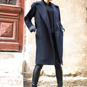Wool Blend Black Coat, Belted Winter Jacket Lined image 1