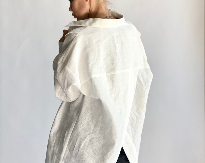 Linen Summer Shirt ,Extravagant OEKO-TEX Certified Linen  Shirt ,Asymmetrical shirt , Oversize Loose Top by Aakasha A90597