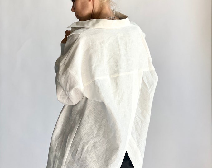 NEW COLLECTION Off white  Linen Shirt / Extravagant Shirt / Asymmetrical shirt / Oversize Loose Top by Aakasha A90597