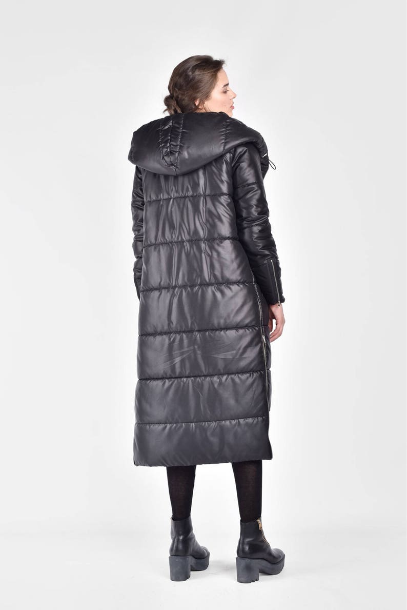 NEW Winter Coat Asymmetric Black Quilted Hooded Coat by Aakasha A20629 image 3