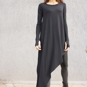 New Collection Oversize Black Loose Asymmetrical Sexy Top Viscose Top / Extravagant Tunic / lack Dress Extra Long Sleeves Thumb Holes A02574