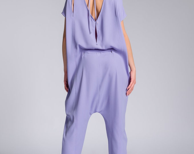 Drop Crotch Jumpsuit with Adjustable Belt A19622