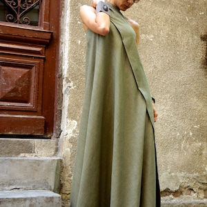 NEW Maxi Dress / Olive Green Kaftan Linen Dress / One Shoulder Dress ...