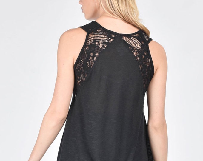 Flared cotton top with lace A04745