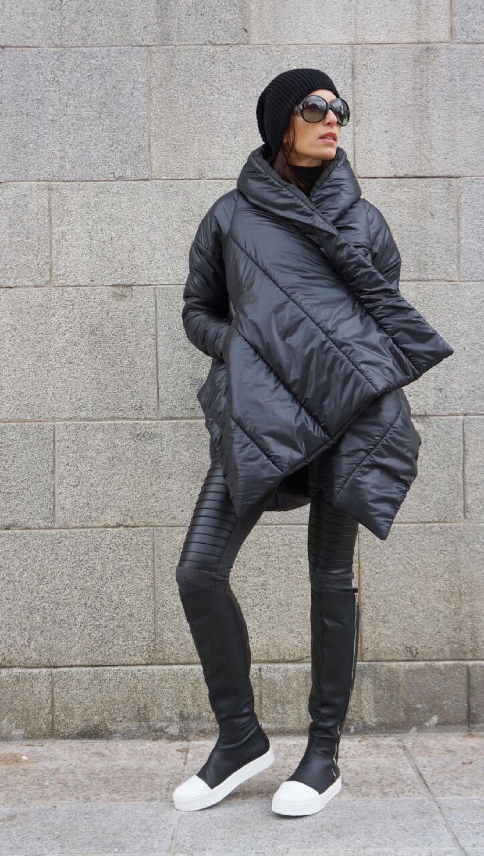 NEW Winter Extra Warm Asymmetric Extravagant Black Hooded Coat - Etsy