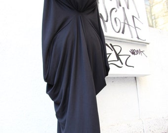 Plus Size Black Maxi Dress, Asymmetric Kaftan