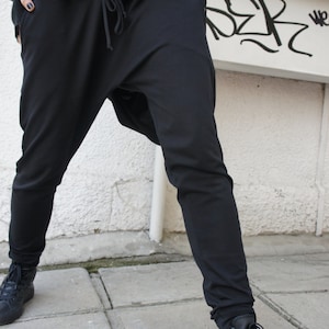 Loose Casual  Black Drop Crotch Harem Pants / Extravagant Black Pants A05069