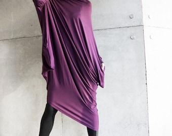 NEW Oversize Purple  Long Sleeves Asymmetrical Handmade Tunic / Sexy Dress by AAAKASHA A90390