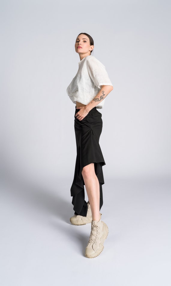 New Look - Jupe mi-longue à volants étagés et détails zigzag - Blanc