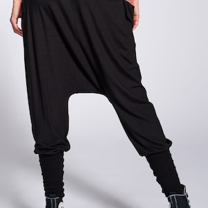Loose Drop Crotch Pants with Ribbed Cuffs image 3