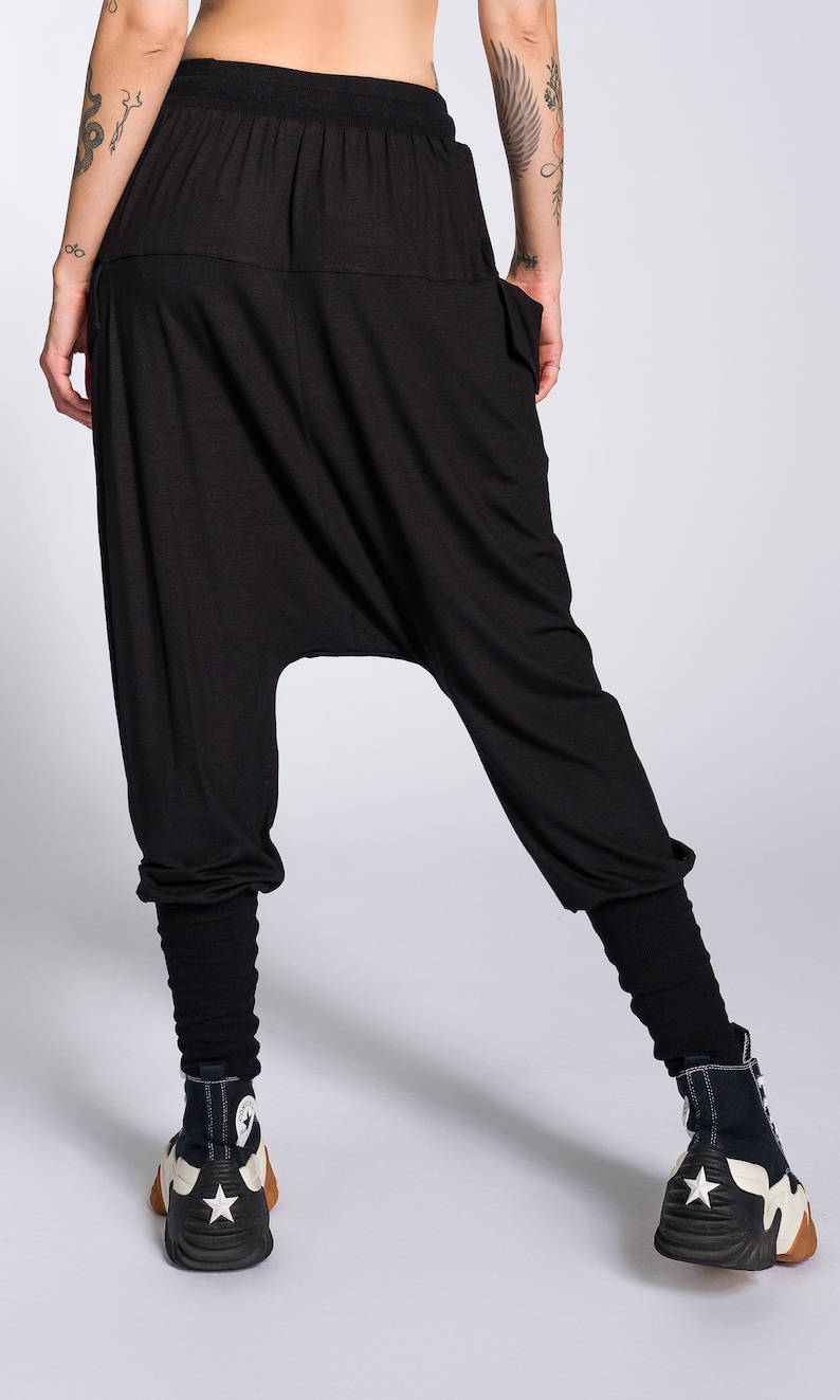 Loose Drop Crotch Pants with Ribbed Cuffs image 3