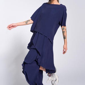 Two-piece Set of Layered Georgette Skirt and Loose Asymmetric T-Shirt A92345