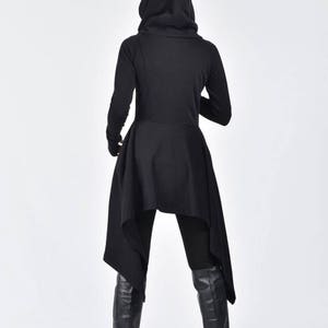 NEW Lined Asymmetric Extravagant Peplum Black Hooded Coat / Fitted Sexy ...