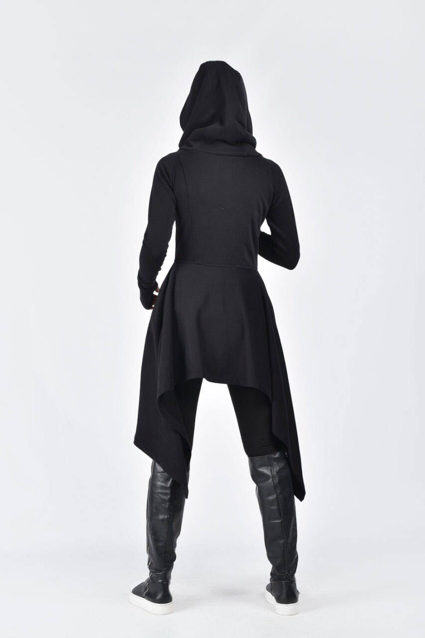 NEW Lined Asymmetric Extravagant Peplum Black Hooded Coat / - Etsy