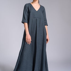 Mid-sleeved Maxi Dress With Inverted Pleat A92135 - Etsy