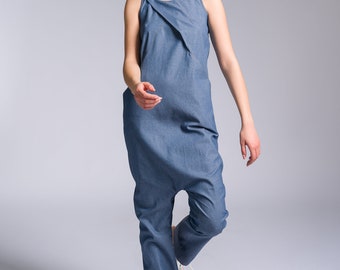 Chambray Jumpsuit with Overlap Front A19430