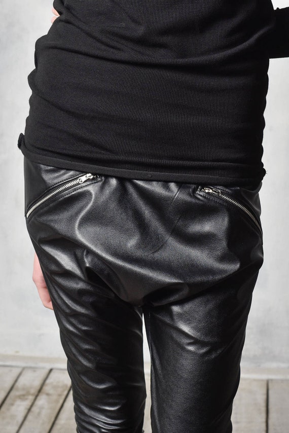 Drop Crotch Faux Leather Pants A05897 - Etsy