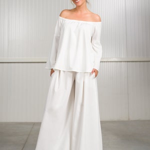 Off Shoulder Blouse & Skirt Pants SET A92220