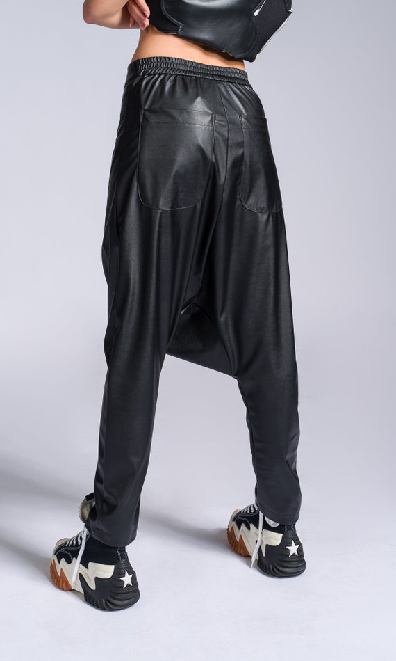 Vegan Leather Pants With Deep Drop Crotch A92232 - Etsy