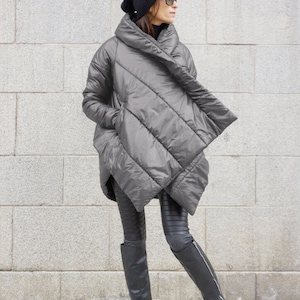 NEW Winter Extra Warm Asymmetric Extravagant Grey Hooded Coat ...