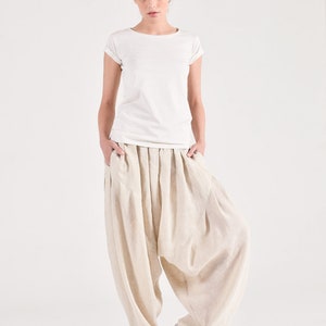 Summer Linen Drop Crotch  Pants , Oversized Linen Summer Pants ,Bohemian Linen draped Pants, Elegant linen harem pants, Boho  pants A90501