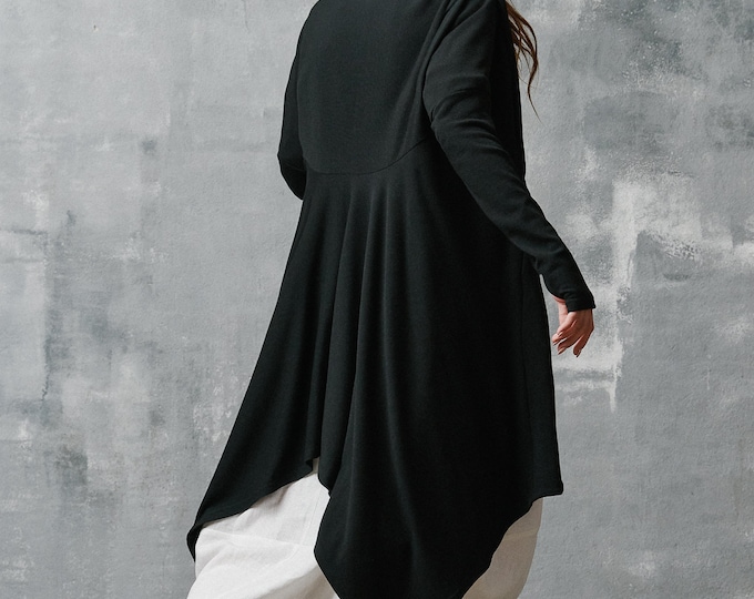 Extra Large Hooded Cardigan ,  Drapes Fine Knit Cardigan , Ling sleeves flowing vest with pockets