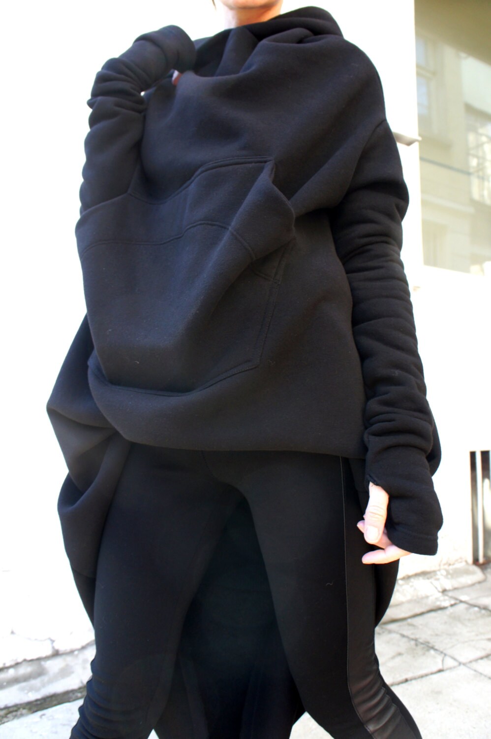 Black Extravarant Maxi Asymmetric Hoodie / Quilted Cotton Warm - Etsy