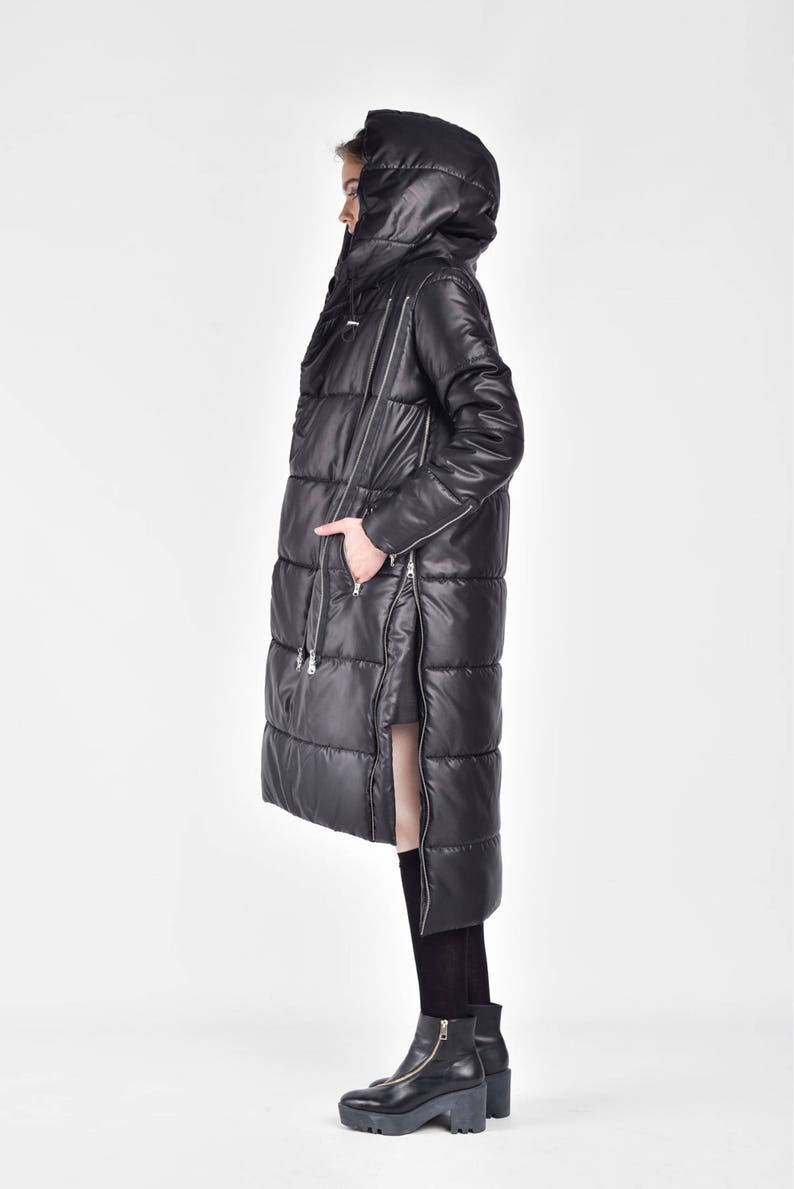 NEW Winter Coat Asymmetric Black Quilted Hooded Coat by Aakasha A20629 image 1