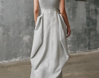 Sleeveless Mixed Linen Dress with Belt - Plus Size Women's Fashion Clothing Summer Casual Outfit