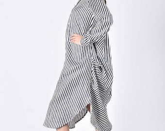 Maxi Sunmer Shirt , Sexy  Viscose  Plus Size Maxi Shirt / Elegant Stripped Shirt Dress A11721