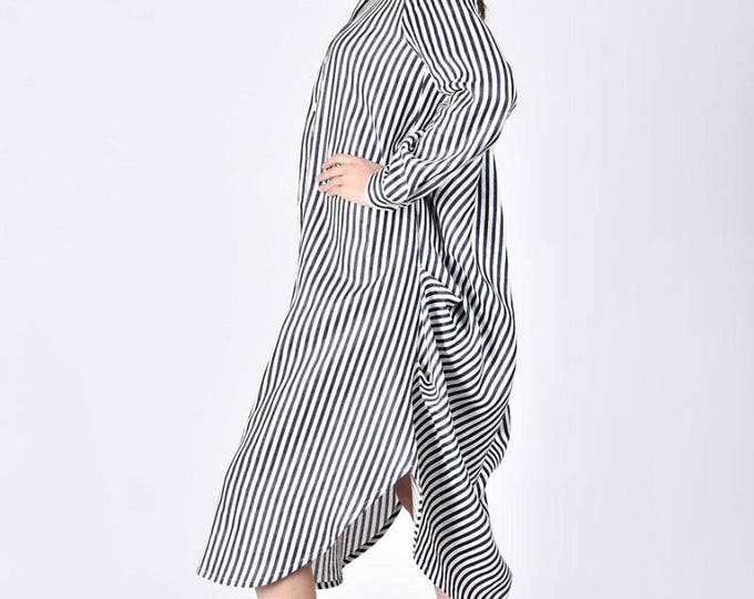 NEW  COLLECTION Sexy Linen / Viscose  Maxi Shirt / Elegant Stripped Shirt Dress A11721