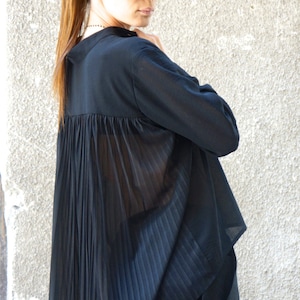 New Collection Fall Black Loose  Shirt / Asymmetric shirt / Buttoned Party Tunic / Long Sleeves / Plated Back by AAKASHA A11507