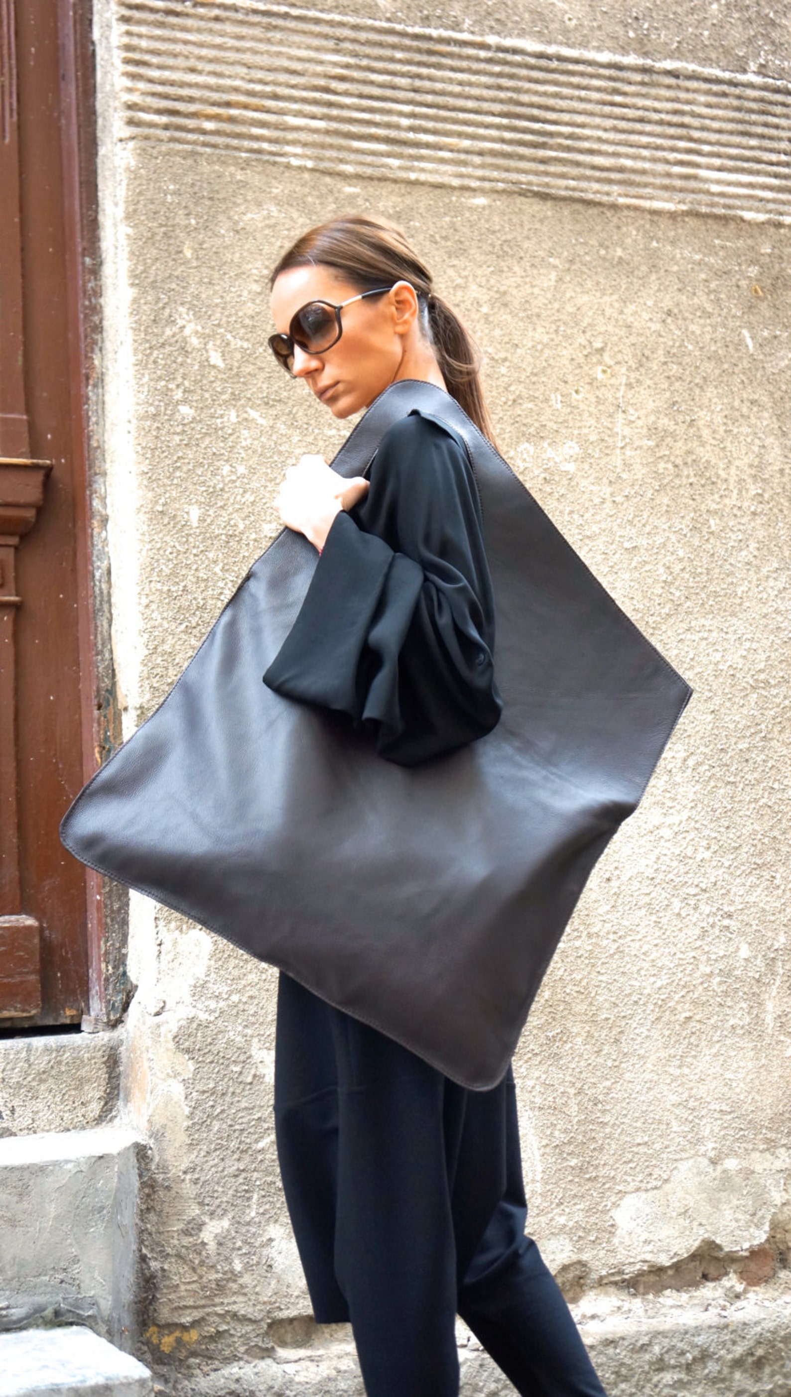NEW Genuine Leather Black Bag / High Quality Tote Asymmetrical - Etsy