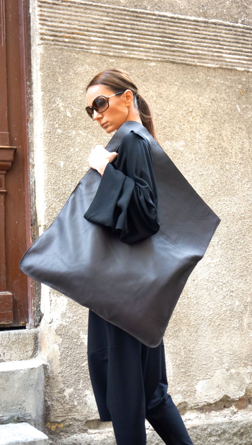 NEW Genuine Leather Black Bag / High Quality Tote Asymmetrical 