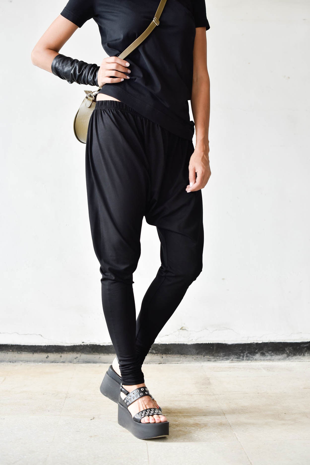 NEW Loose Casual Black Drop Crotch Harem Pants/ Extravagant Black Pants  /cotton Leggings Pants by AAKASHA A05488 