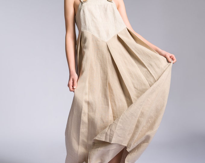 Pleated Linen Pinafore Dress A92262