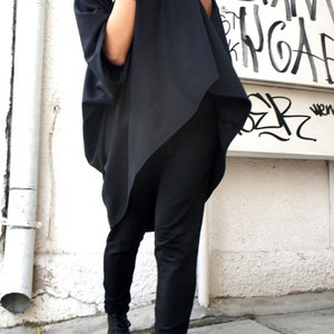 Oversized Loose Extra Large Black Blouse / Asymmetric Tunic Top A01103