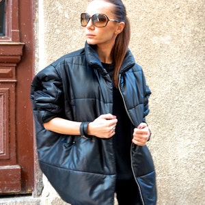 NEW Winter Warm Asymmetric Extravagant Black Coat / Waterproof Windproof Quilted Coat by AAKASHA A20344 image 1